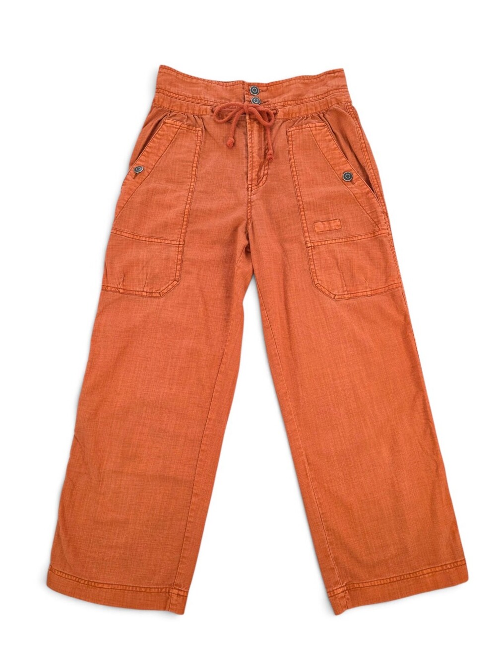 Free People Orange Utility Cargo Wide Leg Ankle Pants Size 0 High Rise Cotton